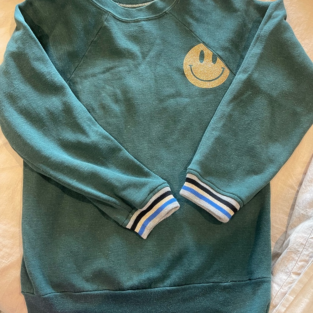 Aquarius Cocktail Green Sweatshirt with  Gold Smiley Face